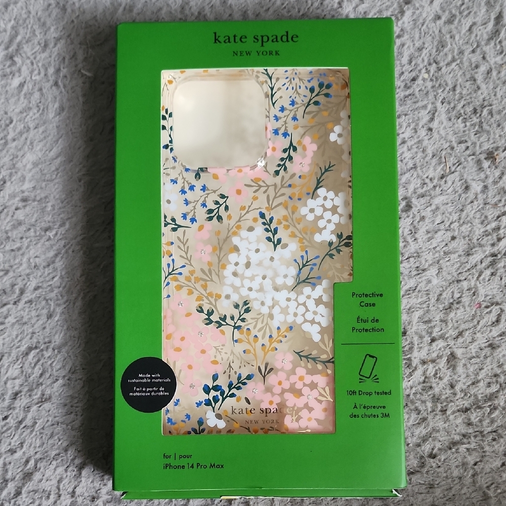 Kate Spade Gold and Blue Floral iPhone 14 Pro Max Case